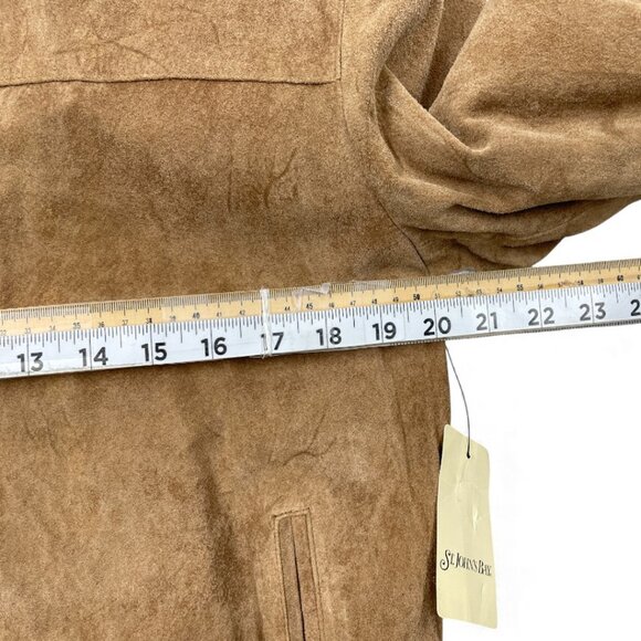 NEW St. John's Bay Suede Leather Fur Trim Zip Cuff Moto Bomber Jacket Women's M - Picture 8 of 14